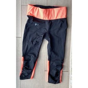 Under Armour UA Fly By Compression Womens Capri Leggings Xs Black Orange 1236476